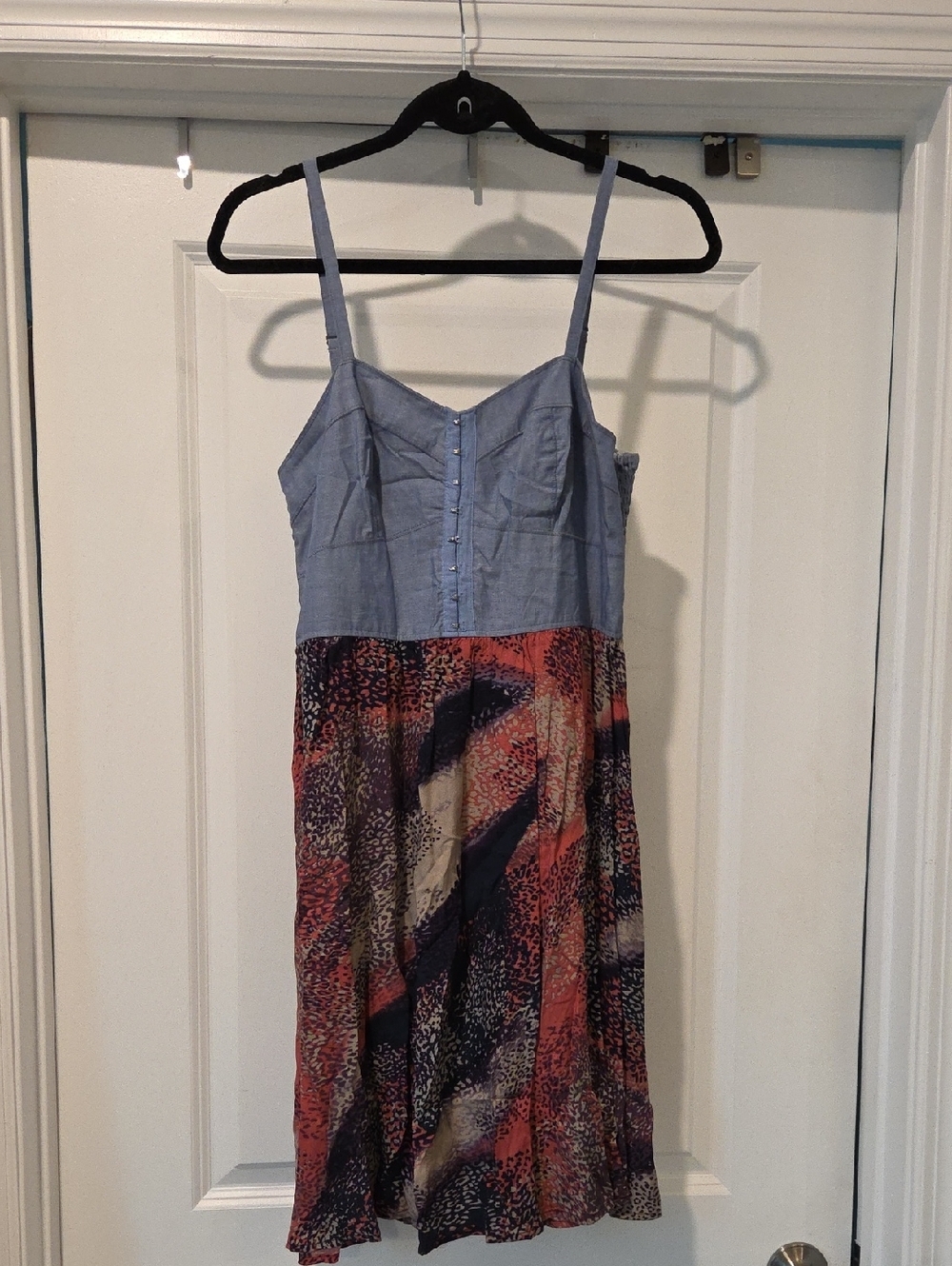 Fire Los Angeles Light Blue & Multicolor Spaghetti Strap Printed Midi Dress Sz L